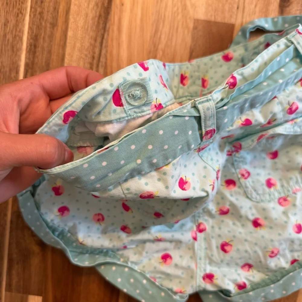 Gymboree Girls Light Blue Apple Polka Dot Cotton Shorts Size 7‎ Adjustable Waist